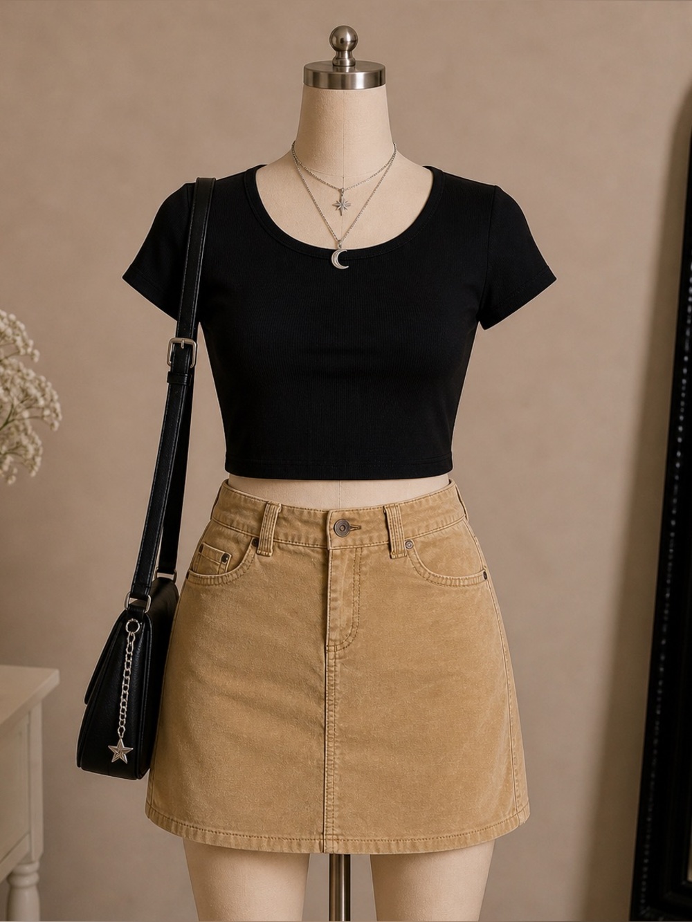 American Eagle tan mini skirt stretch corduroy cotton size XS khaki casual Y2K